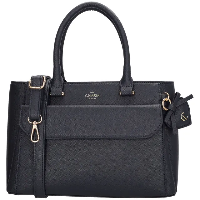 Charm London Cambridge handtas met klep zwart Donkerblauw