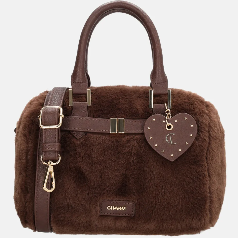 Charm London Stockholm Handtas - Fur - Bont Tas - Schoudertas - Verstelbare Schouderband - Gouden Details - Dames - Crossbody - Donkerbruin, foto 2