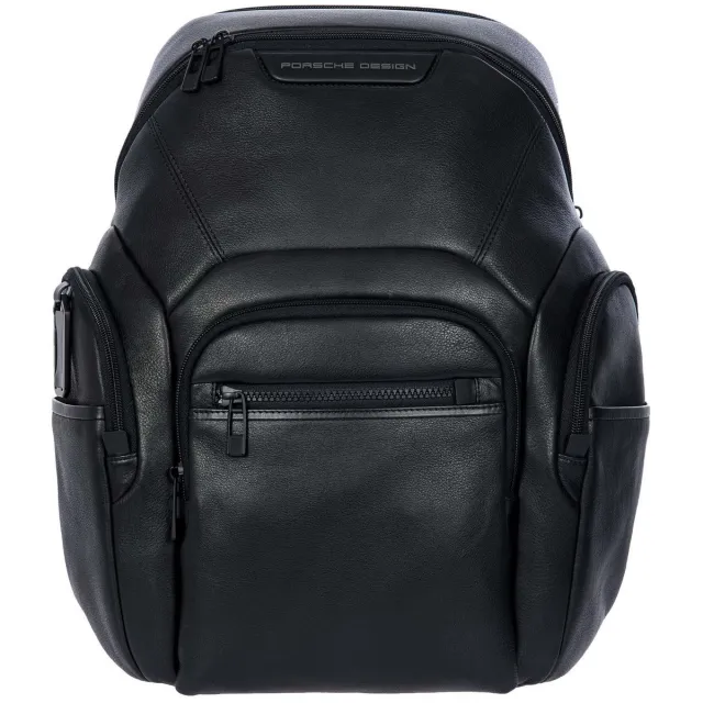 Porsche Design Leren vrijetijdsrugzak rugzak met laptopvak Roadster Evo Backpack Black zwart