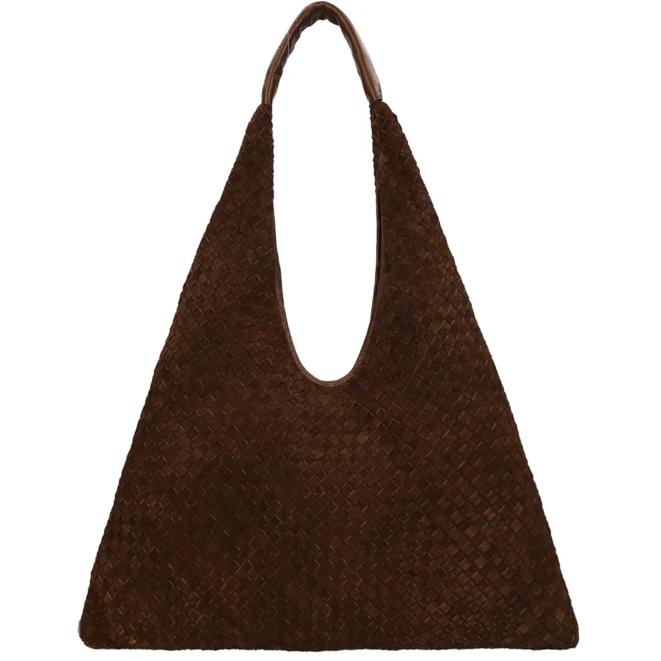 Manfield suede schoudertas donkerbruin