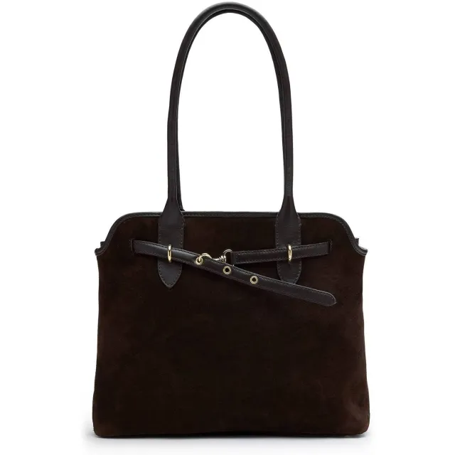 Manfield leren handtas donkerbruin