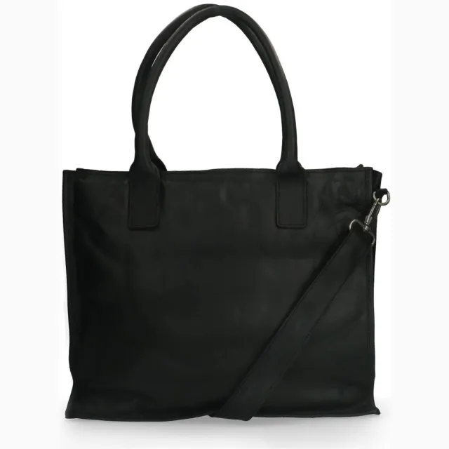 Manfield leren shopper zwart