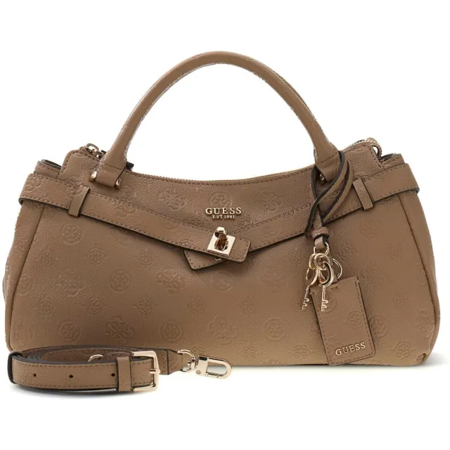 Guess Ella Logo Girlfriend Satchel handtas taupe Bruin